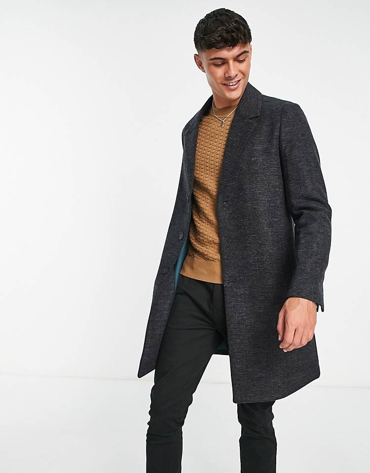 River Island wool mix longline overcoat in gray